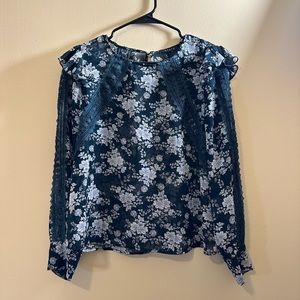 Dainty green floral lace trim blouse